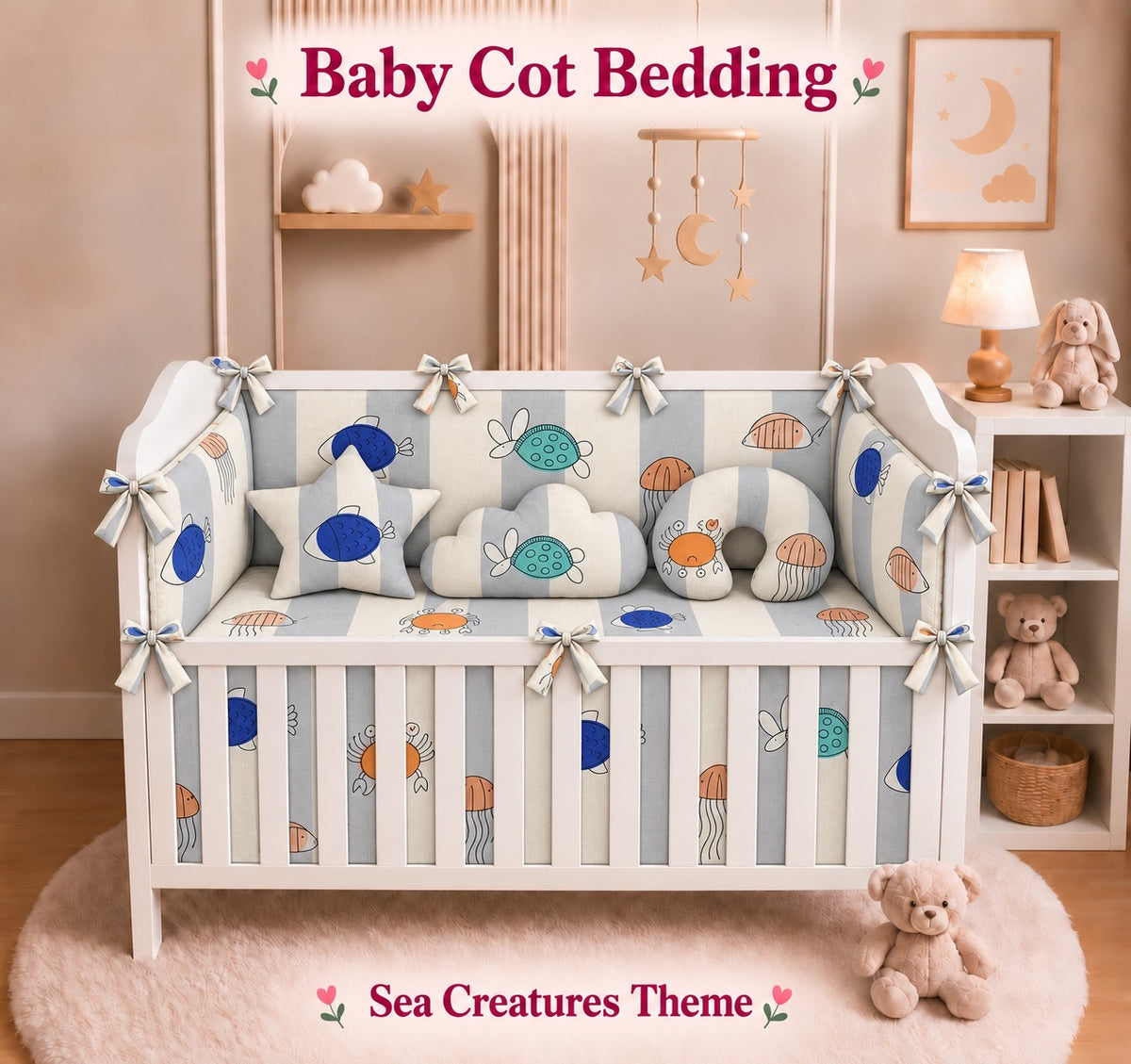 Baby cot bedding set sea creatures theme