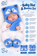 Newborn baby hat and booties set blue husky design