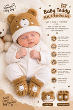 Newborn baby brown teddy hat and booties set