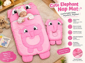 Baby nap mat with pillow pink elephant design