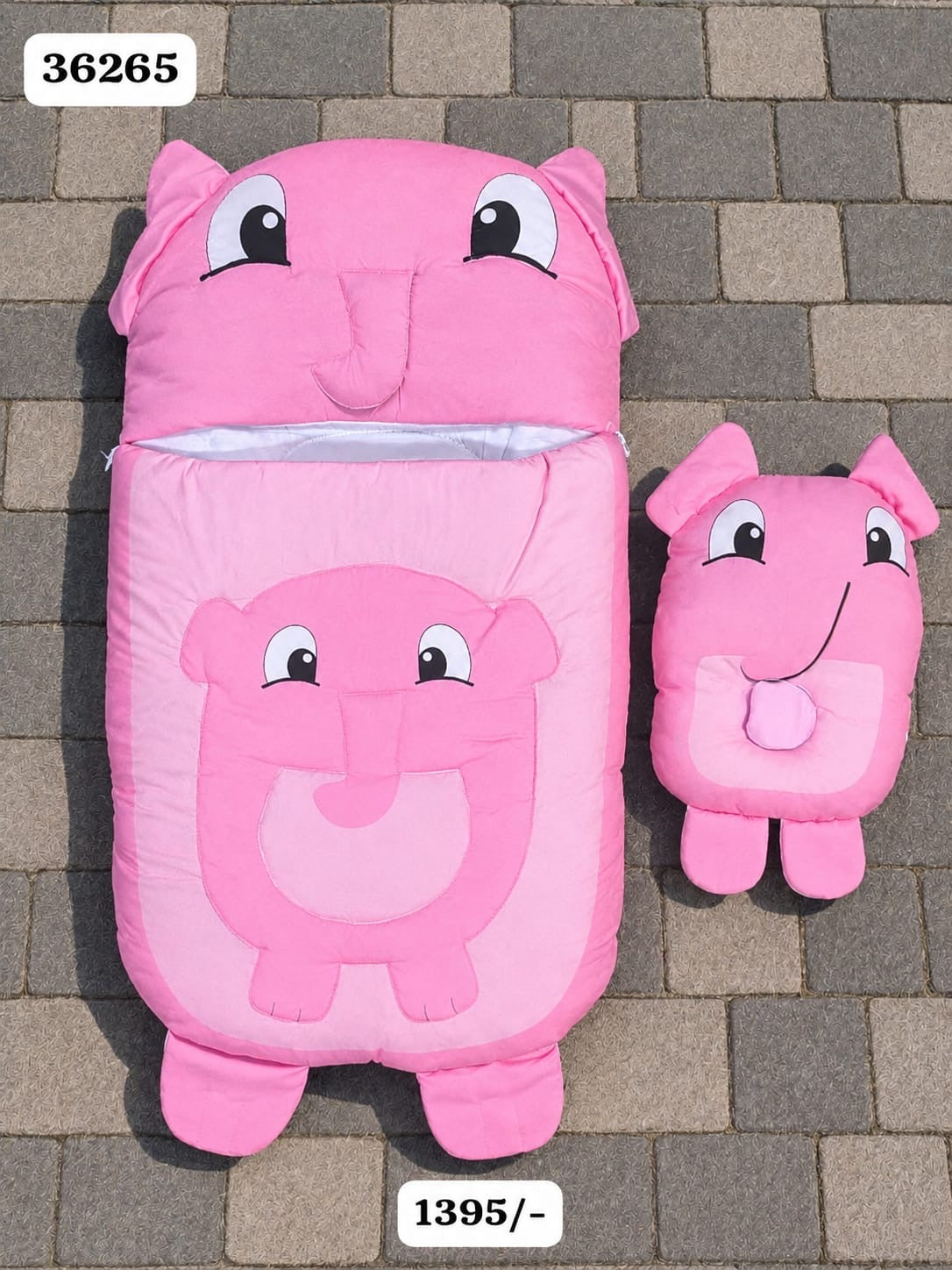 Pink elephant toddler sleeping bag with pillow