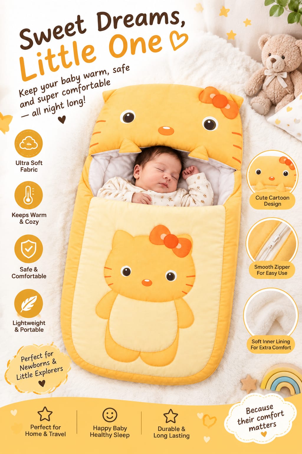 Baby nap mat yellow kitty design