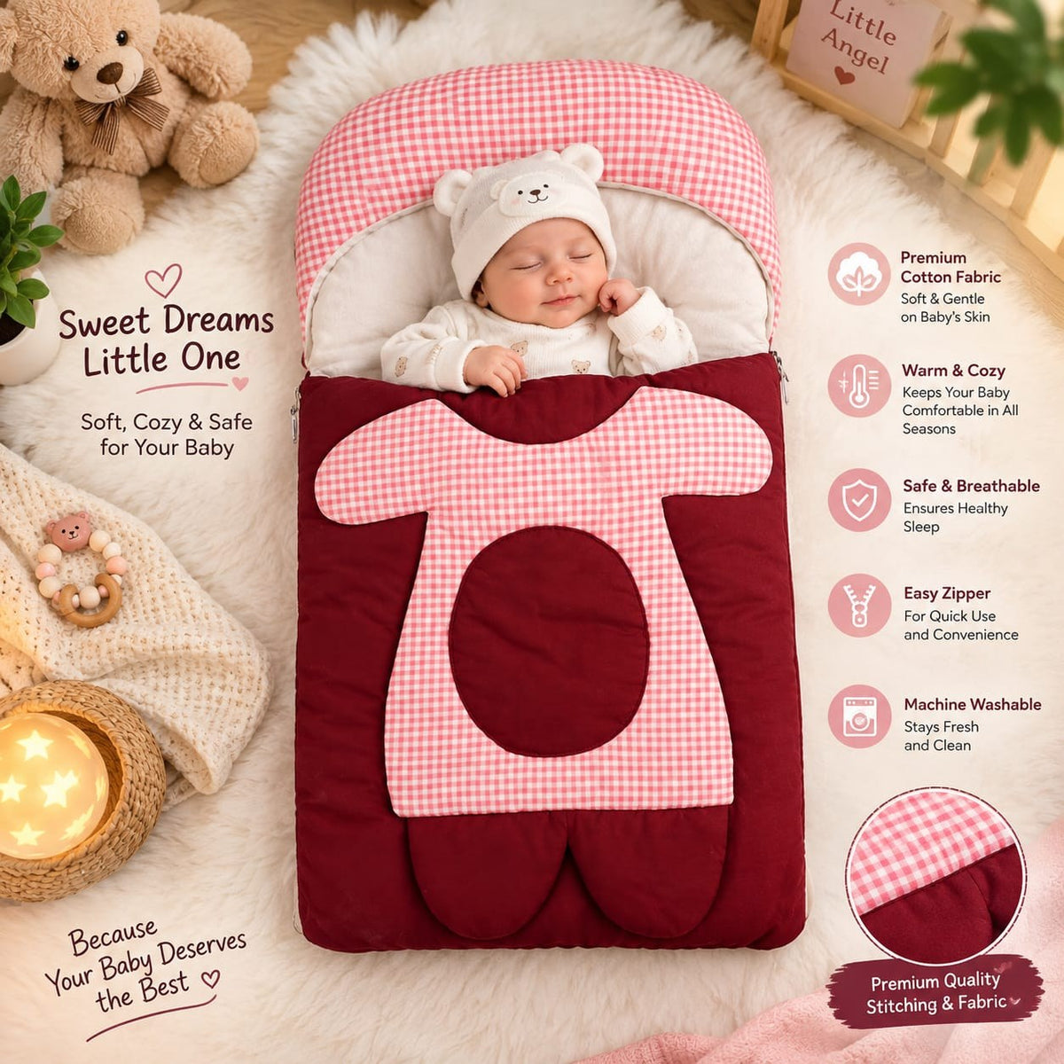 baby sleeping bag newborn carry nest maroon and pink