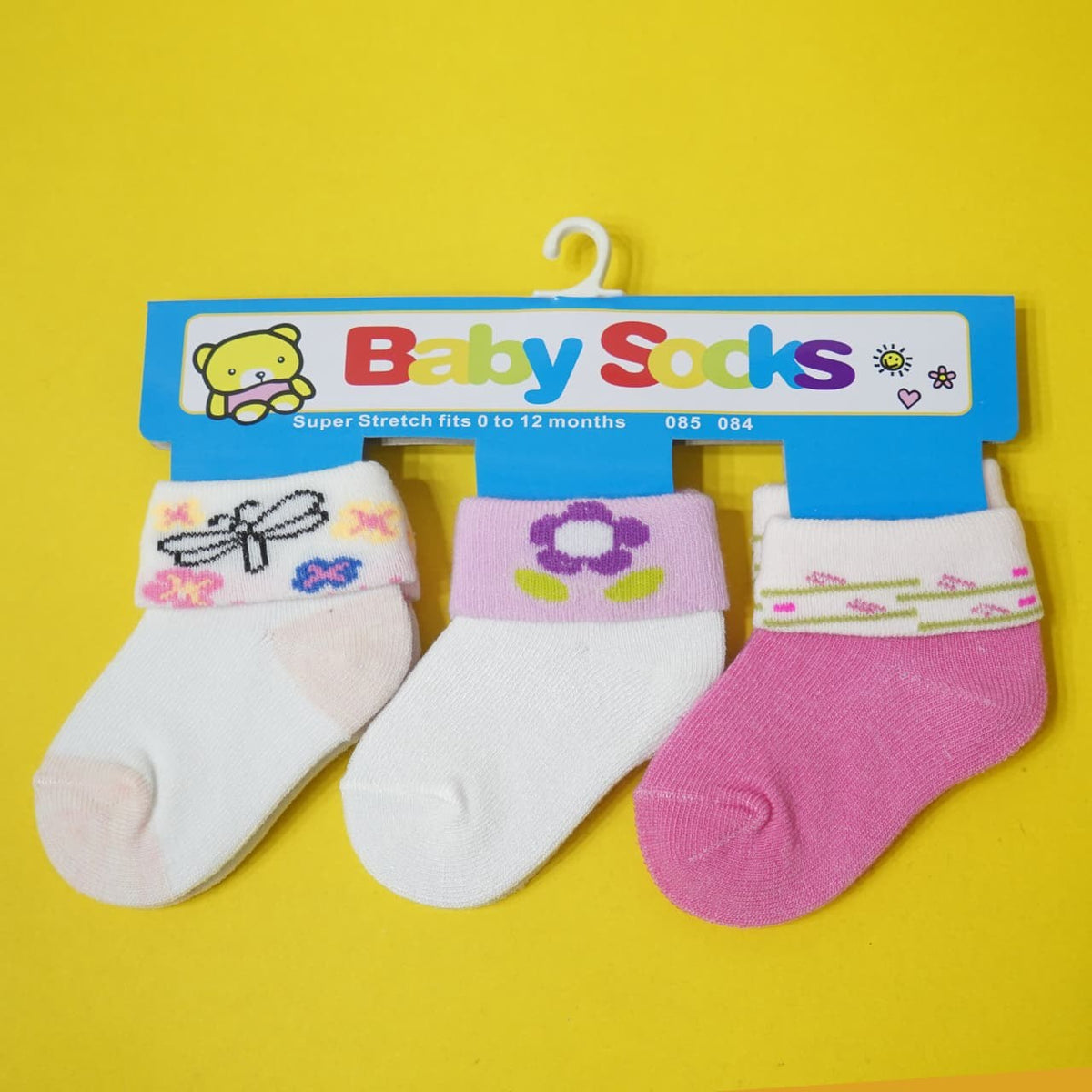 baby socks 3 pairs dragonfly and flower design 0-12 months