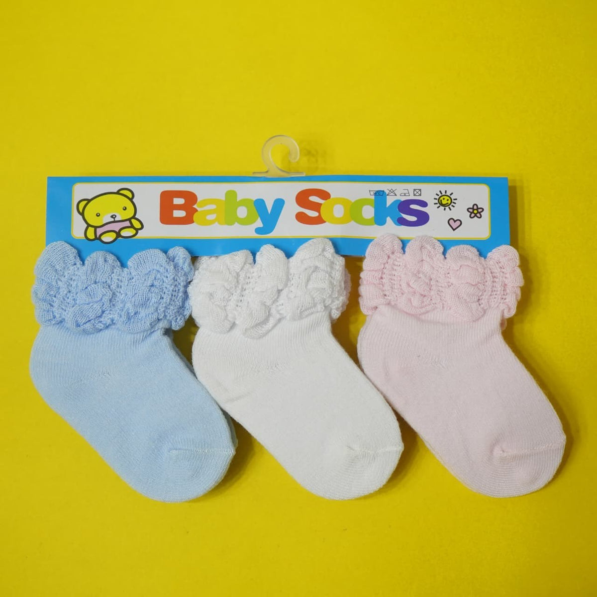baby girl frill lace socks 3 pairs blue white pink