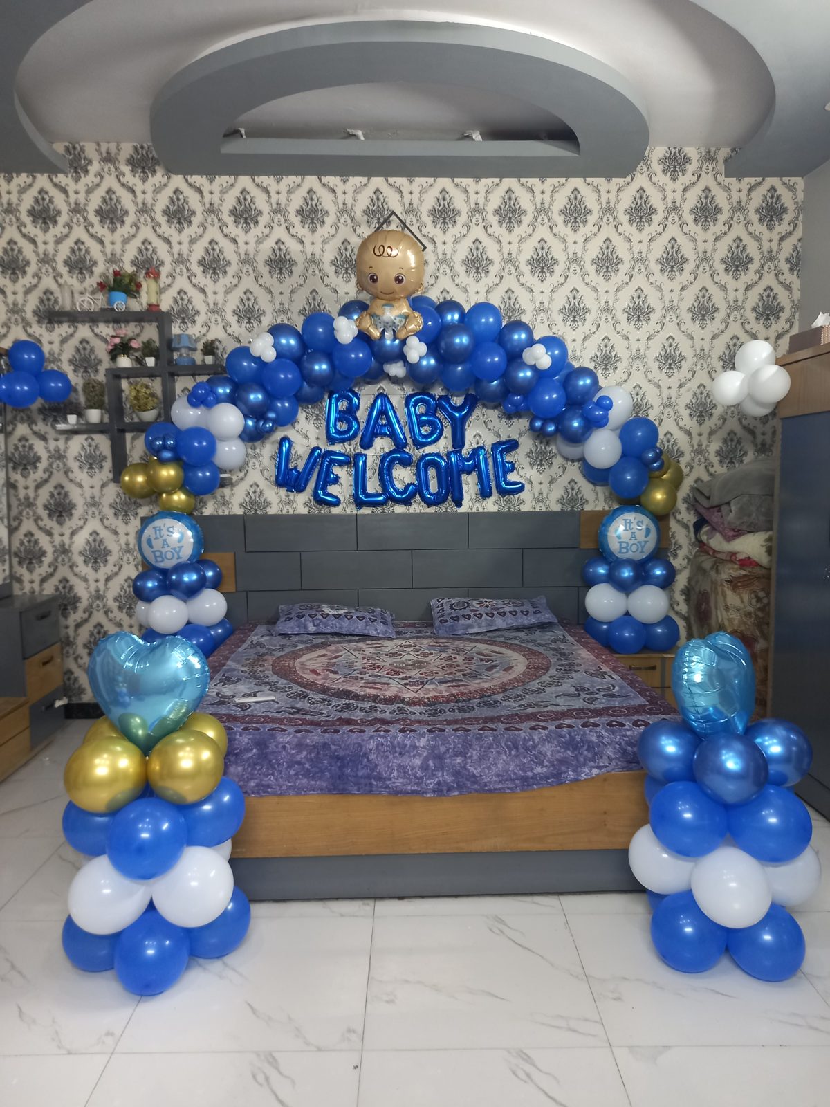 Baby Welcome Decoration – Blue Balloon Arch with Baby Welcome Foil Letters