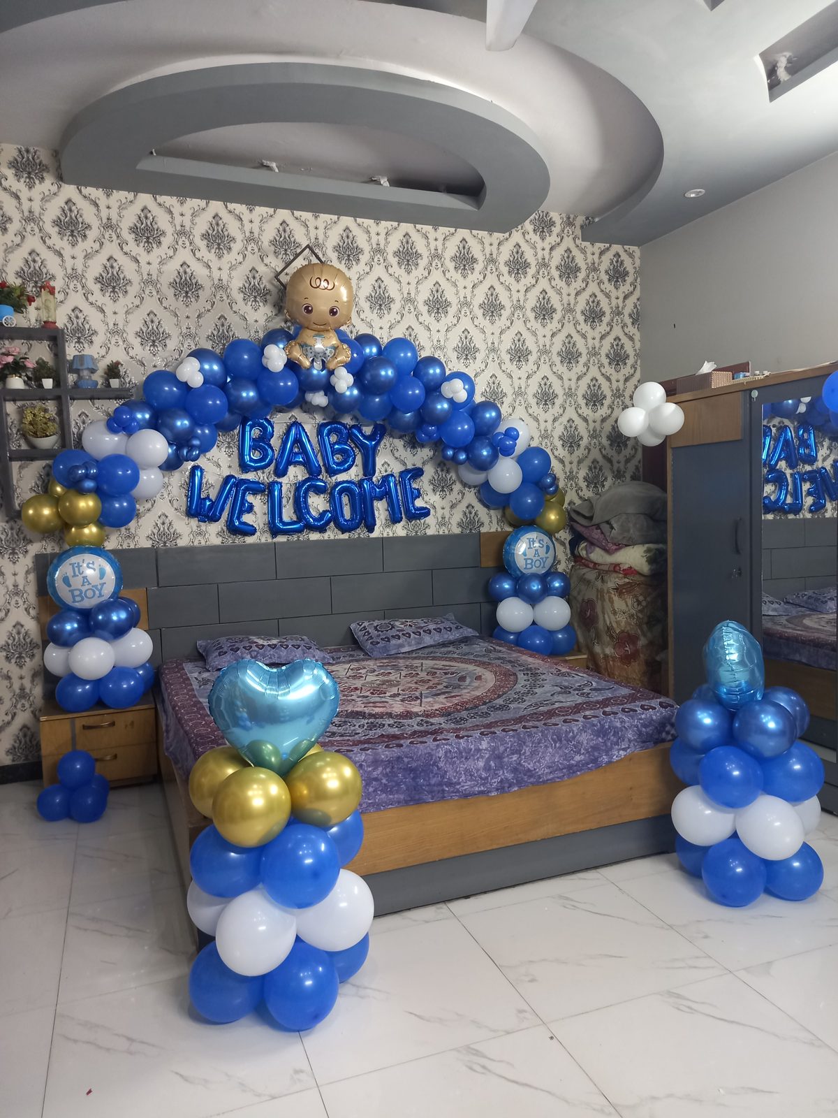 Baby Welcome Decoration – Blue Balloon Arch with Baby Welcome Foil Letters