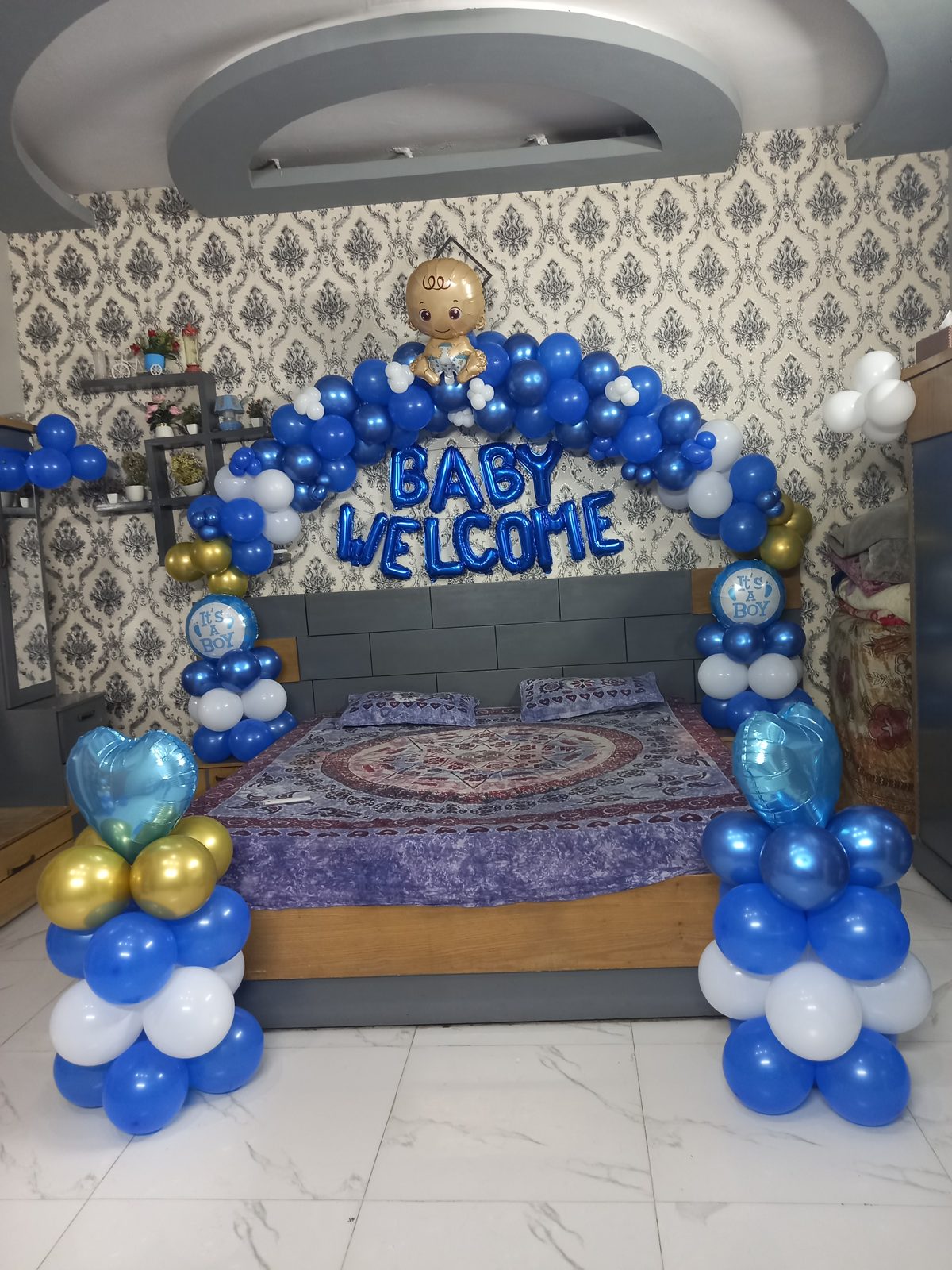 Baby Welcome Decoration – Blue Balloon Arch with Baby Welcome Foil Letters
