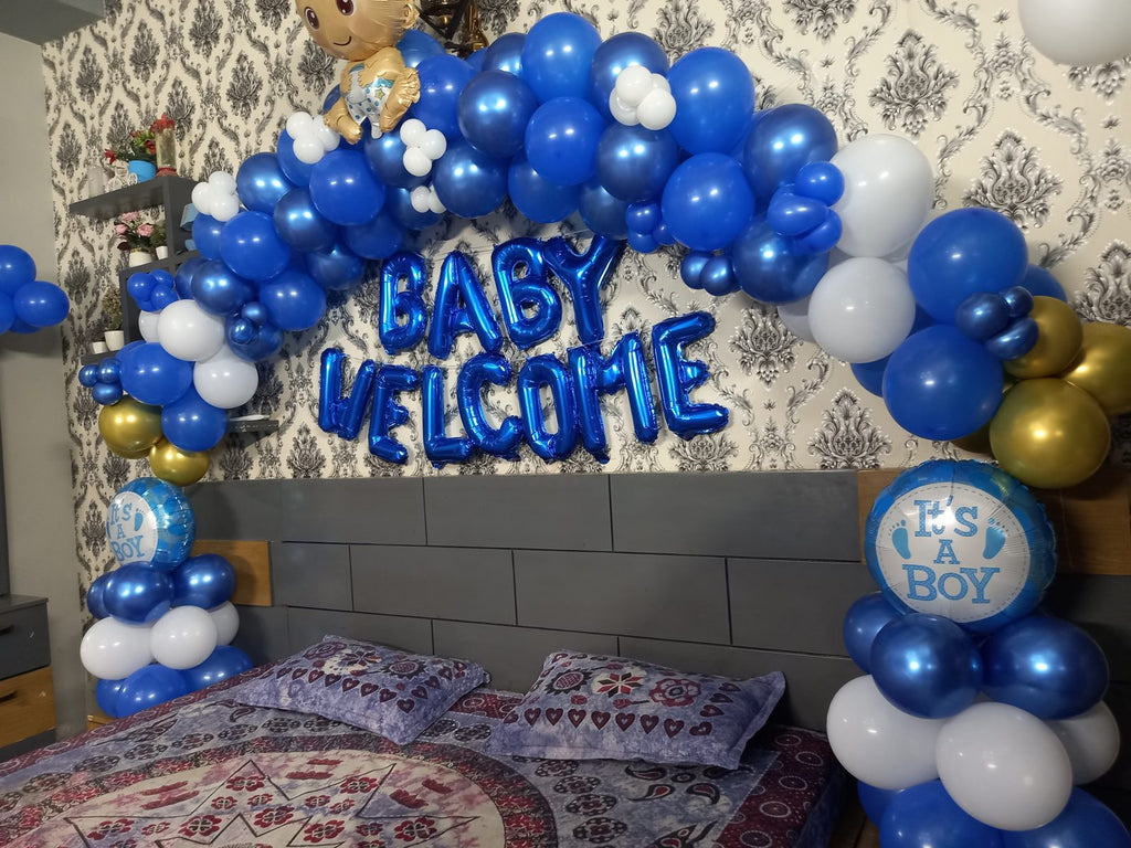 Baby Welcome Decoration – Blue Balloon Arch with Baby Welcome Foil Letters