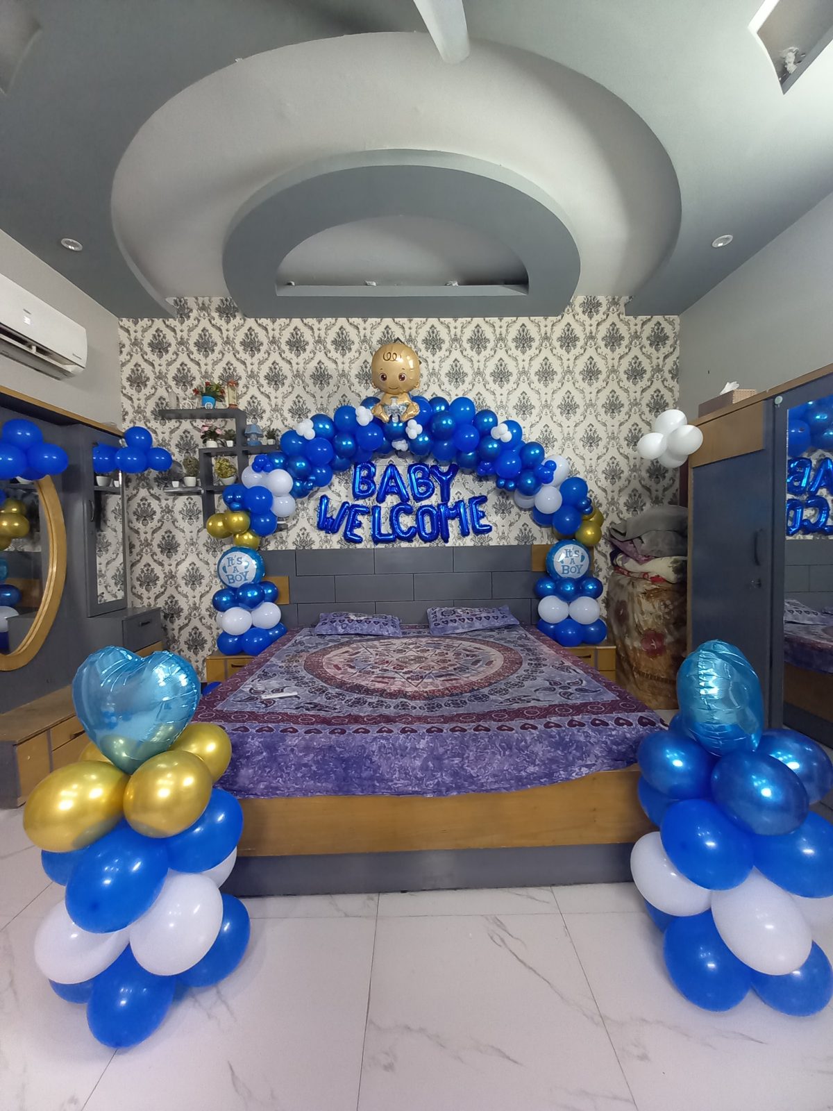 Baby Welcome Decoration – Blue Balloon Arch with Baby Welcome Foil Letters