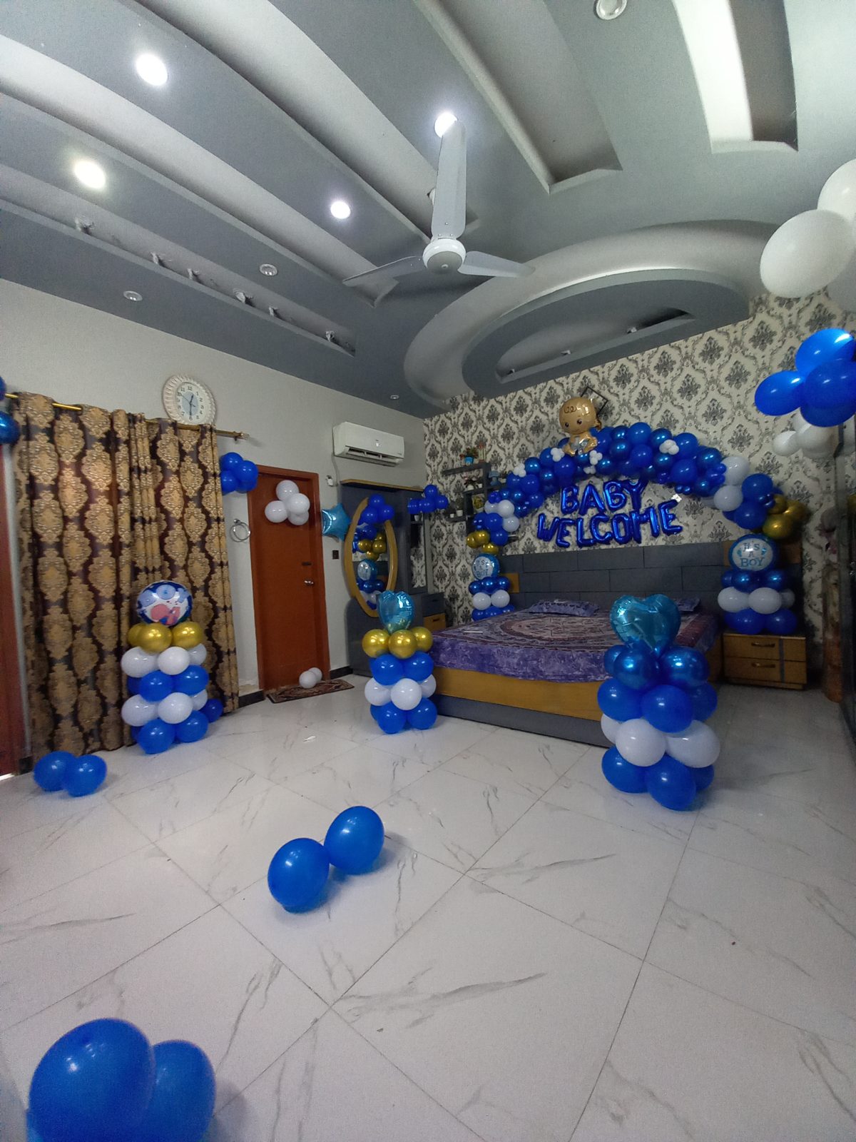 Baby Welcome Decoration – Blue Balloon Arch with Baby Welcome Foil Letters