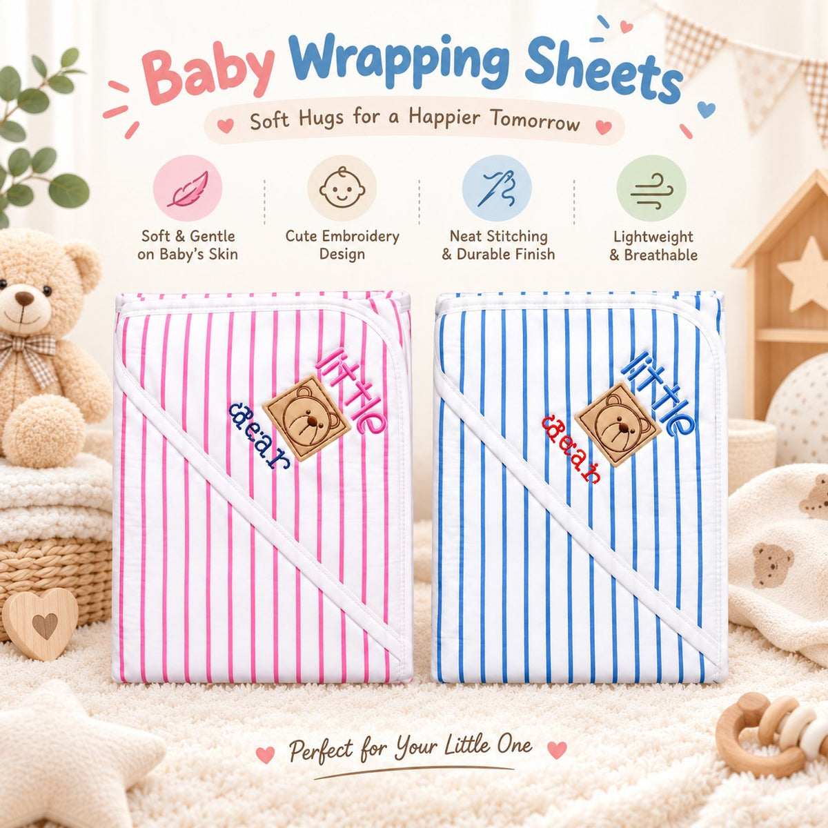Baby Wrapping Sheet Swaddle Little Bear Pink Blue – Belinda Store Pakistan