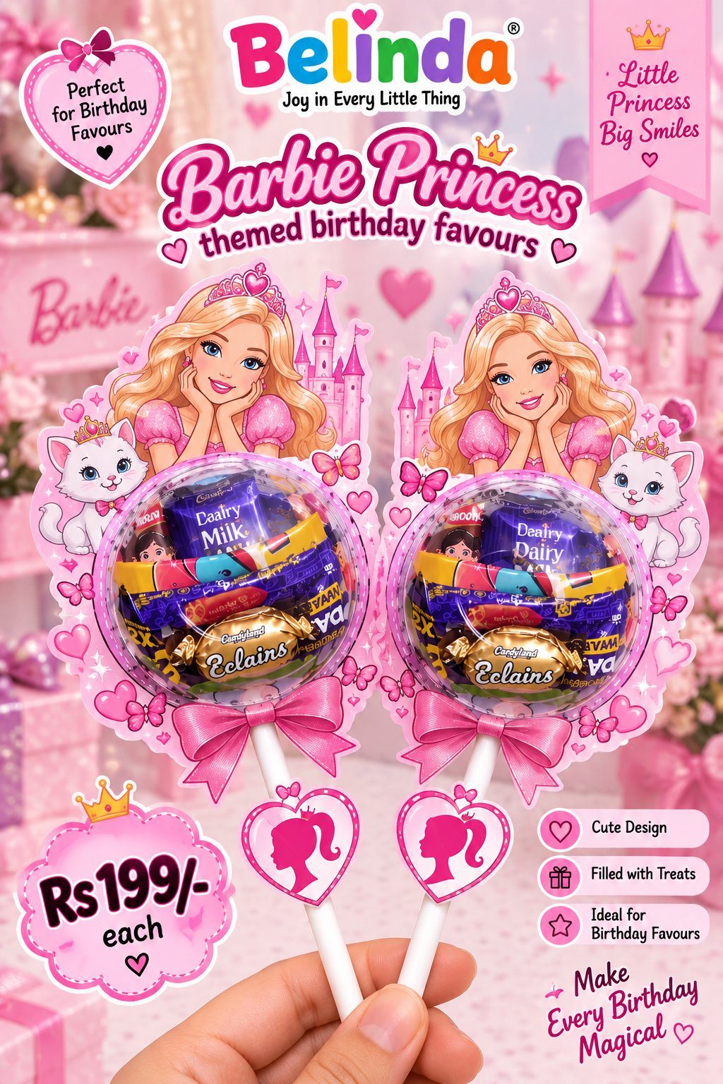 Barbie Princess theme chocolate lollipop birthday favour