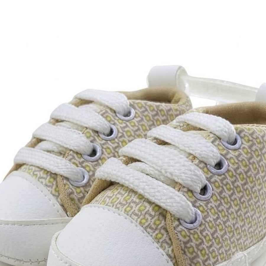 Beige Geometric Print Lace-Up Baby Shoes design detail – soft sole baby shoes – Belinda Store