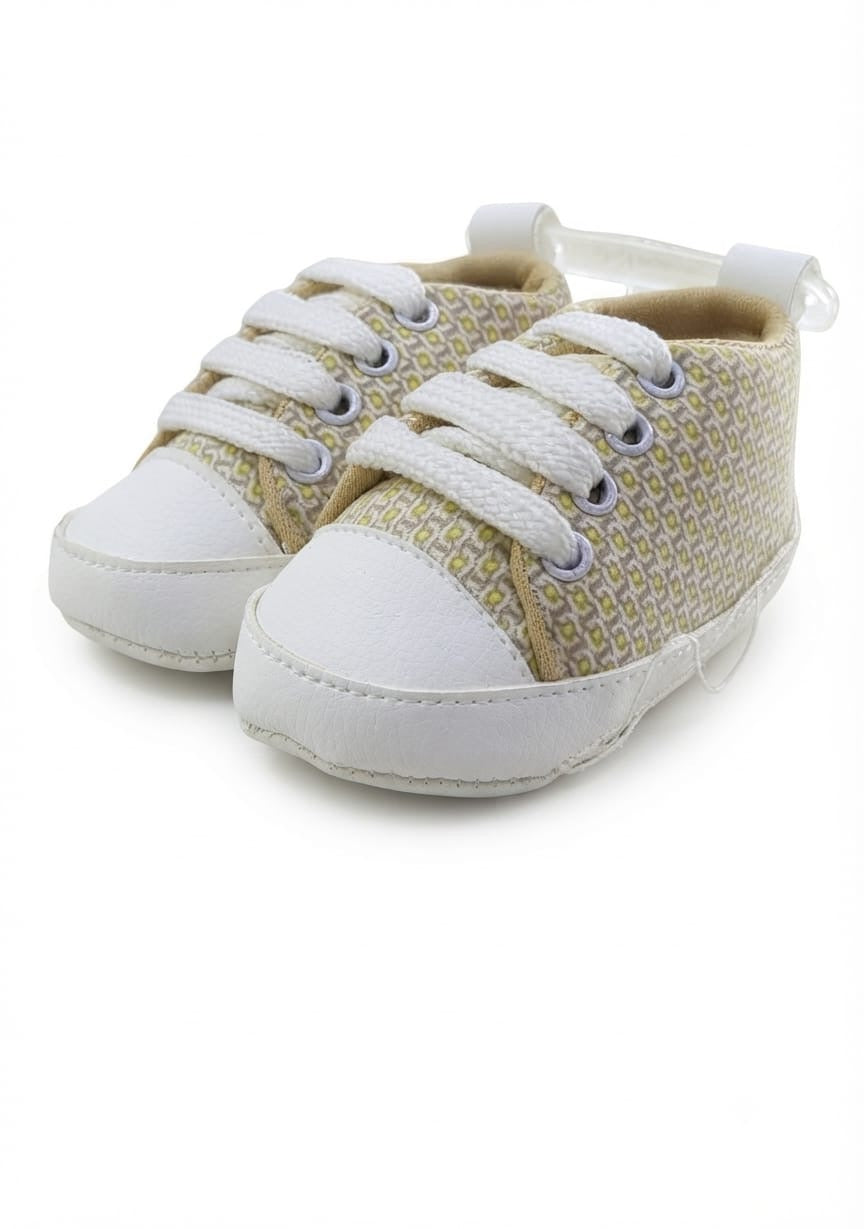 Beige Geometric Print Lace-Up Baby Shoes soft sole prewalker for baby boys and girls – Belinda Store