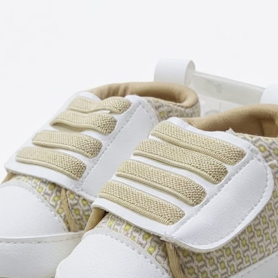 Beige Geometric Velcro Baby Shoes design detail – soft sole baby shoes – Belinda Store