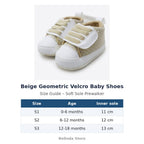 Beige Geometric Velcro Baby Shoes size guide – soft sole baby shoes – Belinda Store