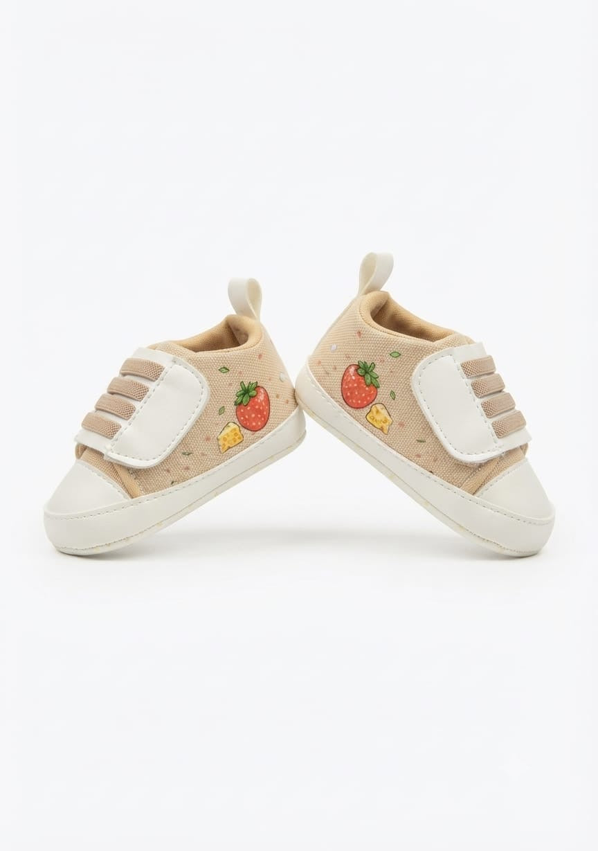 Beige Strawberry Velcro Baby Shoes soft sole prewalker for baby boys and girls – Belinda Store