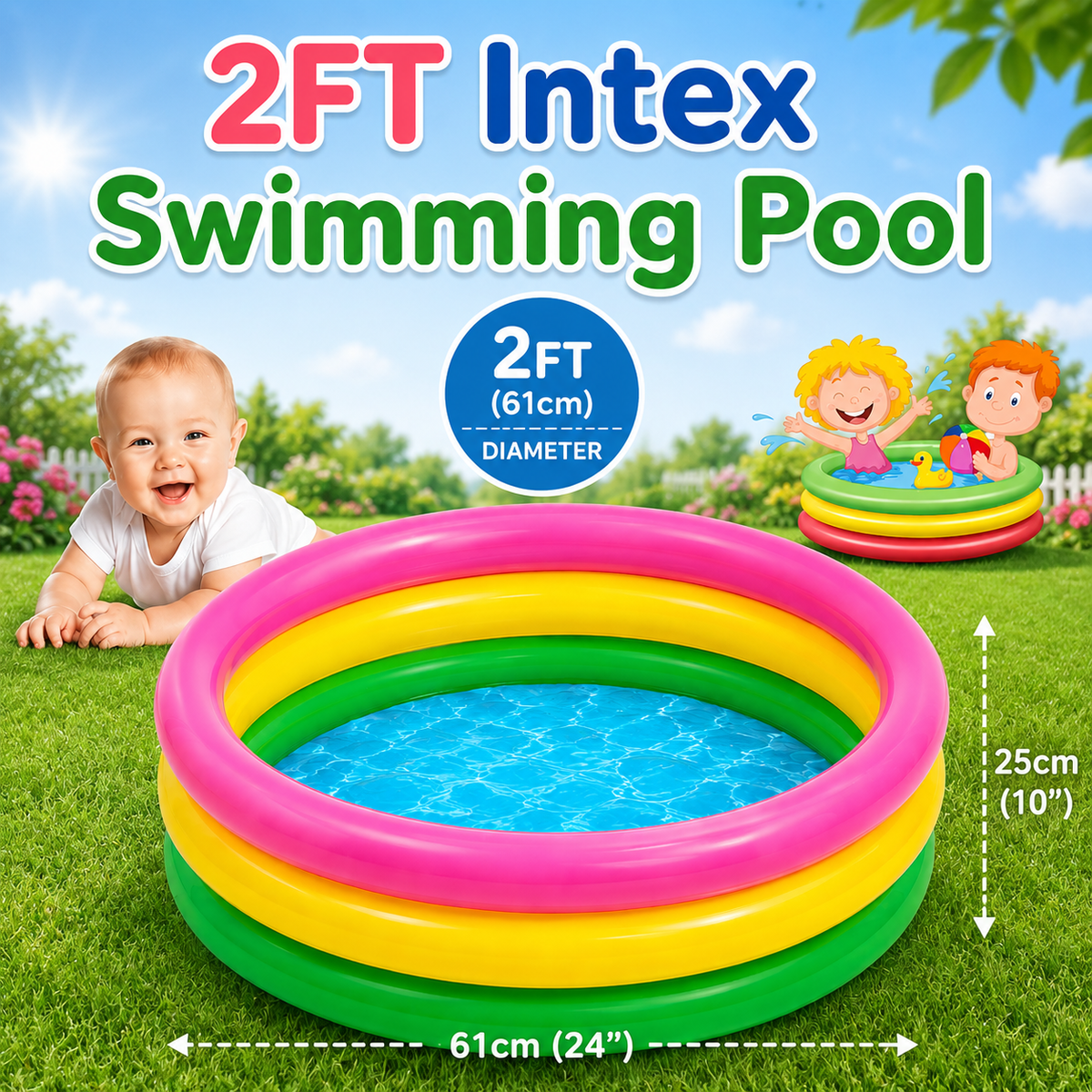 2 FT - Intex Rainbow Swimming Pool For Kids