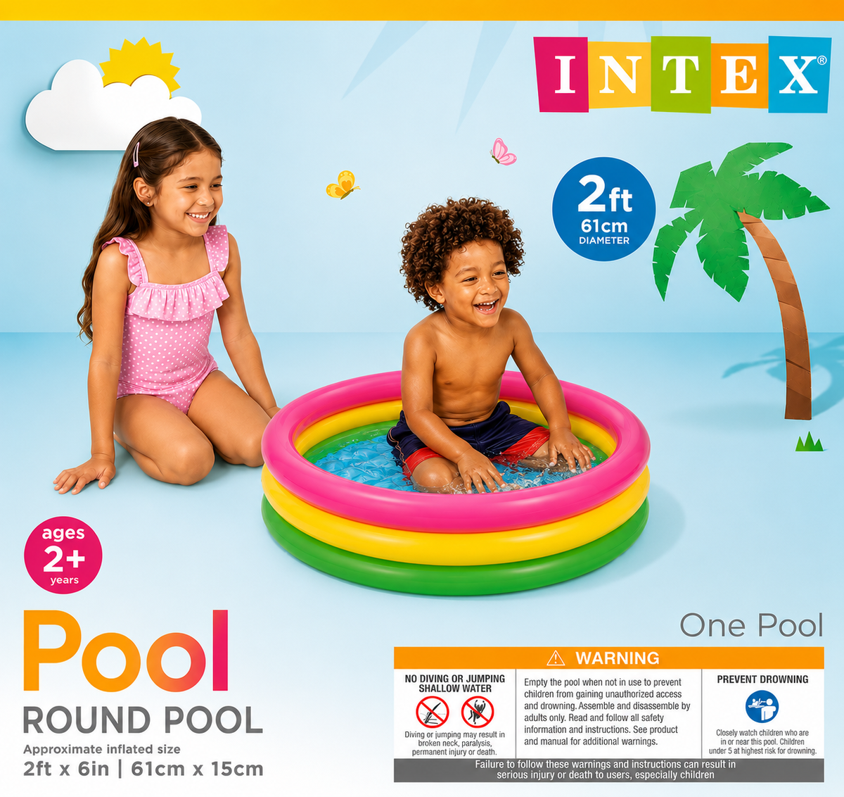 2 FT - Intex Rainbow Swimming Pool For Kids