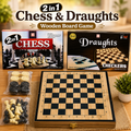 2 in 1 Chess & Draughts Wooden Board Game Set for Kids & Family