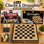 2 in 1 Chess & Draughts Wooden Board Game Set for Kids & Family
