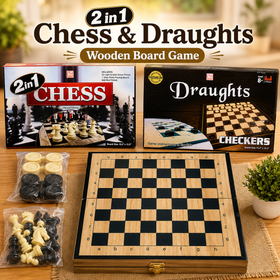 2 in 1 Chess & Draughts Wooden Board Game Set for Kids & Family