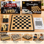 2 in 1 Chess & Draughts Wooden Board Game Set for Kids & Family