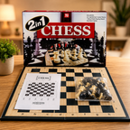 2 in 1 Chess & Draughts Wooden Board Game Set for Kids & Family