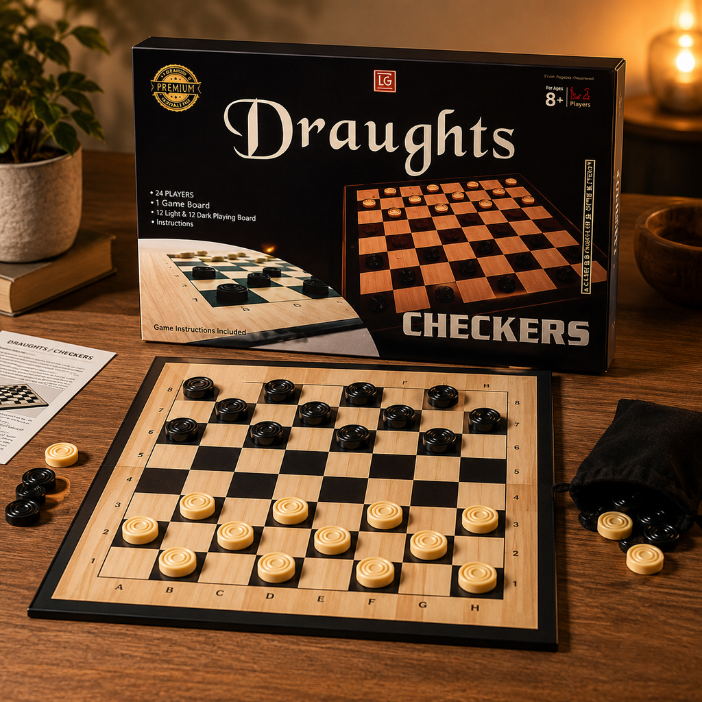 2 in 1 Chess & Draughts Wooden Board Game Set for Kids & Family
