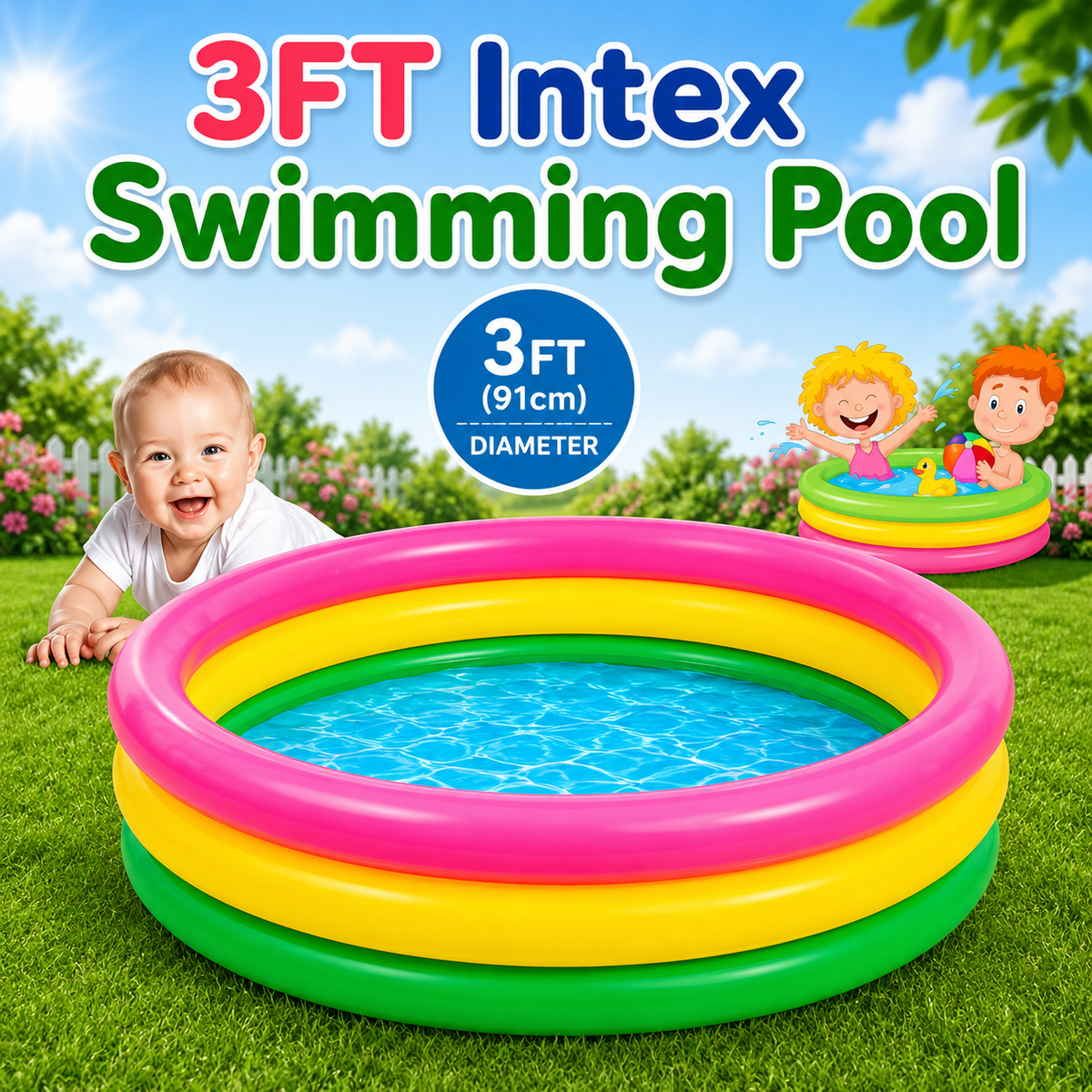 3 FT - Intex Rainbow Swimming Pool For Kids