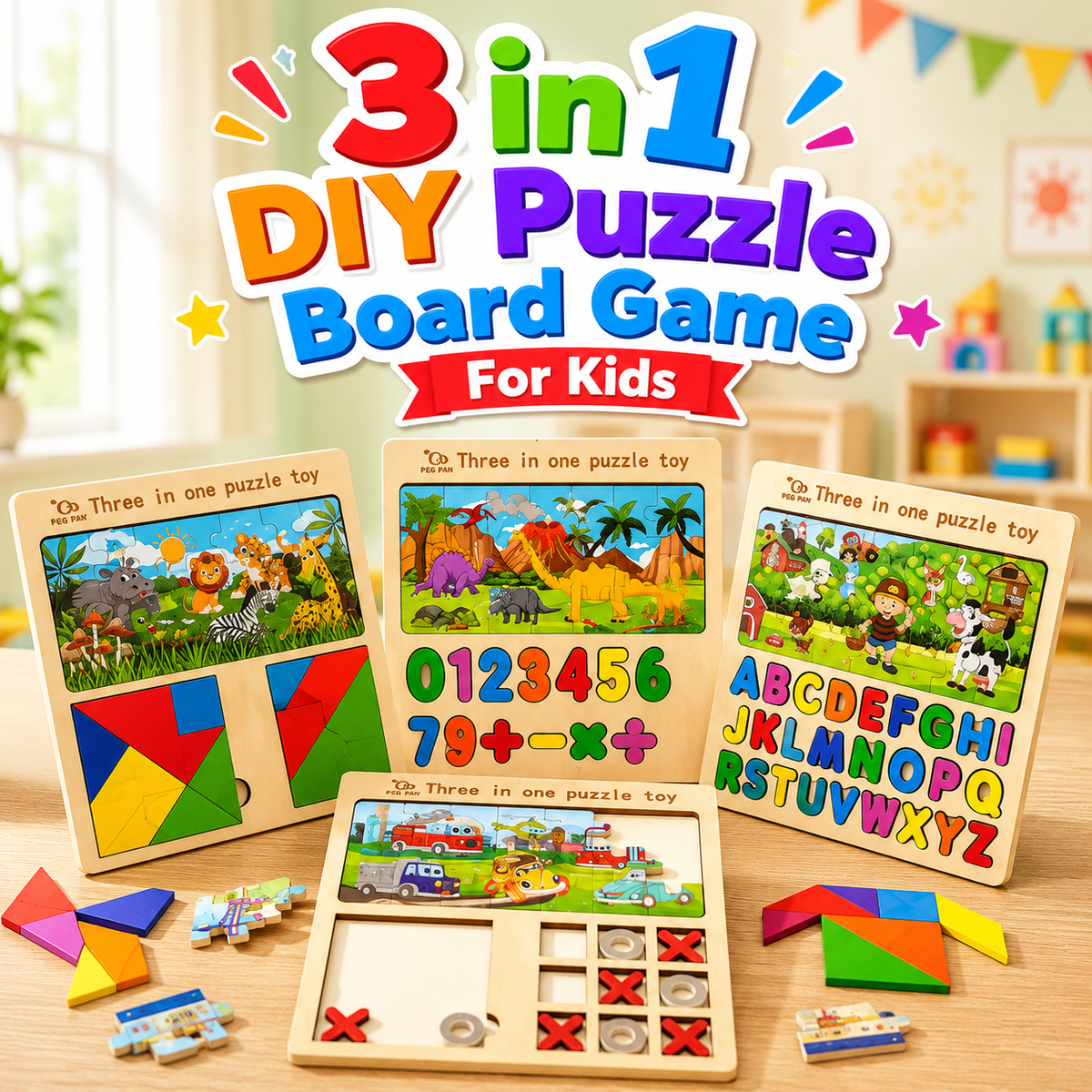 3 in 1 DIY Puzzle Board Game For Kids