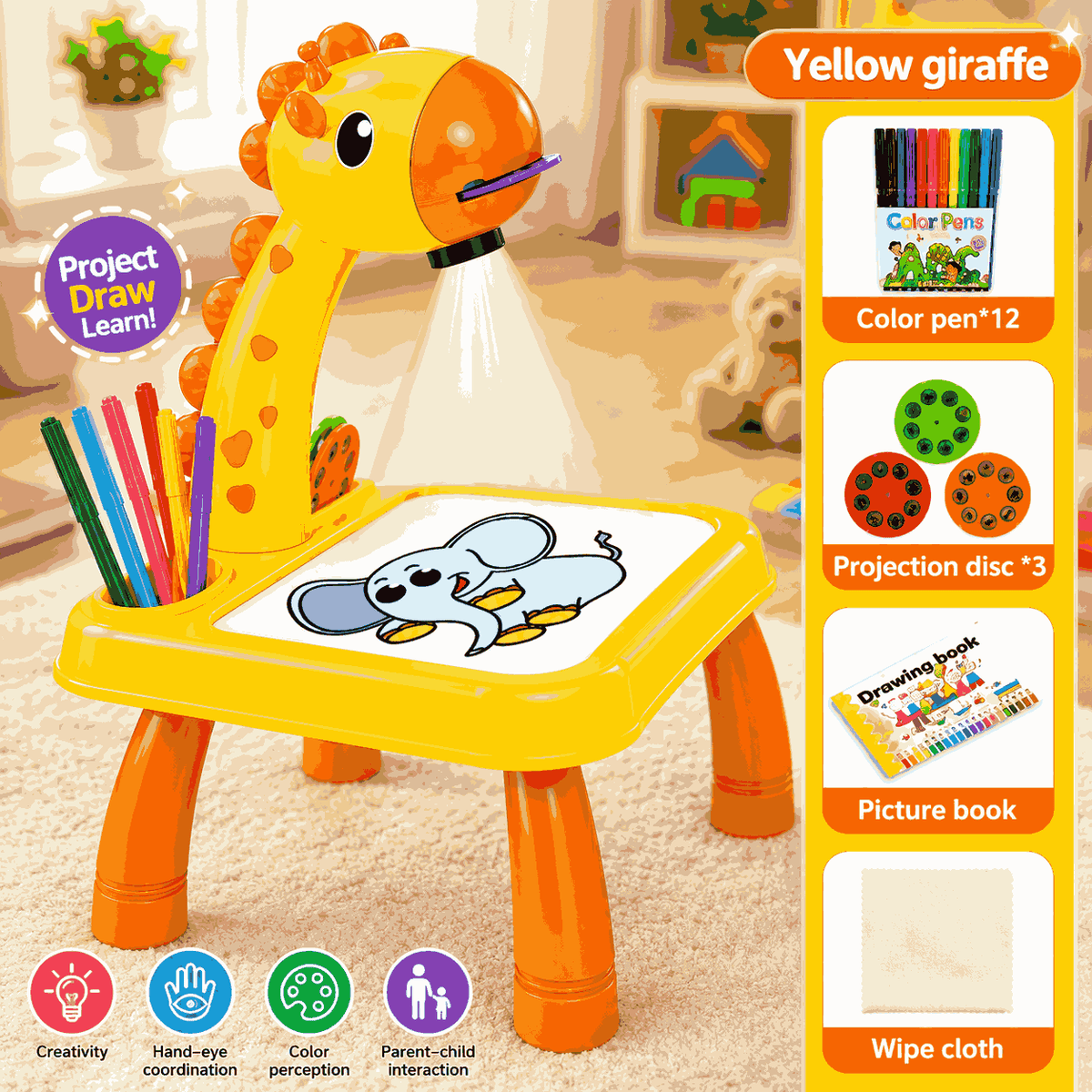 3 In 1 Kids Drawing Projector Table (Random Color)