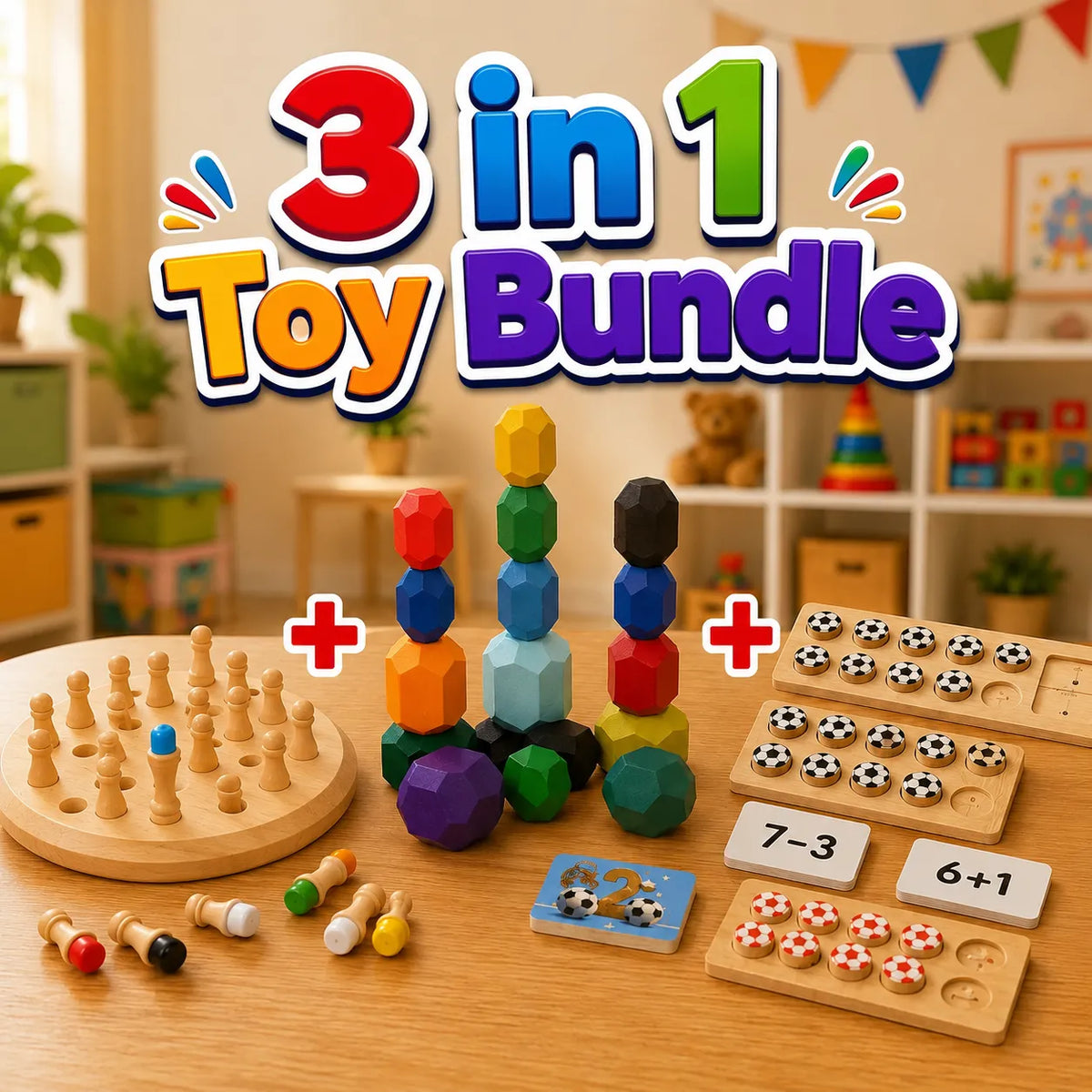 3 in 1 Wooden Learning Brain Games Bundle
