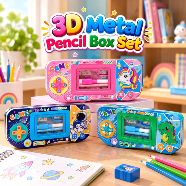 3D Metal Pencil Box Set for Kids