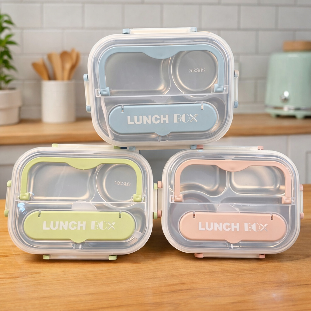 4 Compartment Stainless Steel Lunch Box