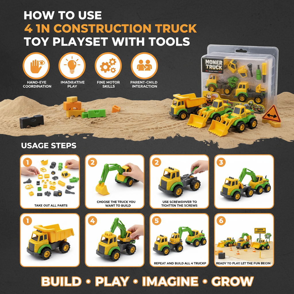 4 In 1 Construction Truck Toy Playset with Tools