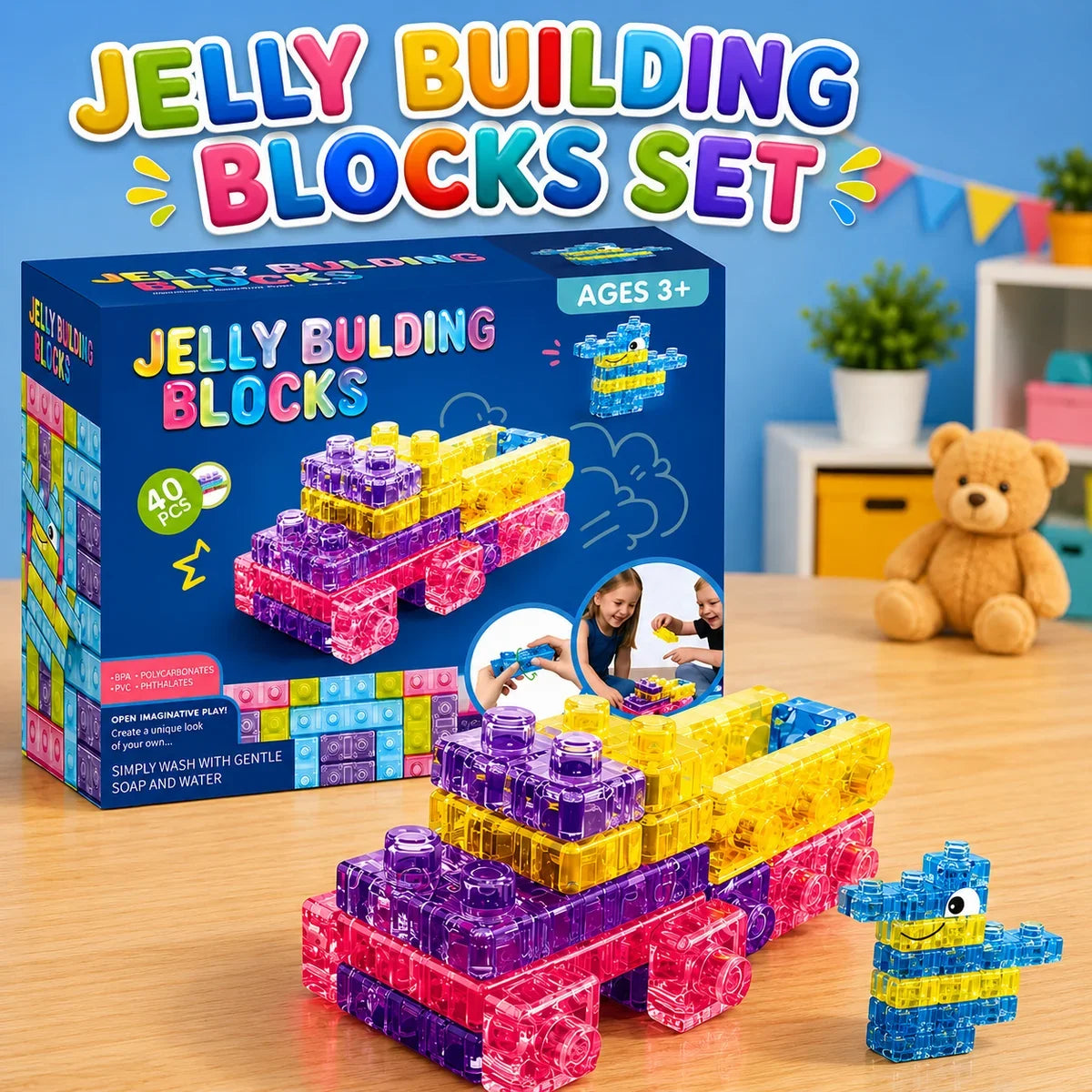 40PCS Transparent Jelly Gummy Blocks Set