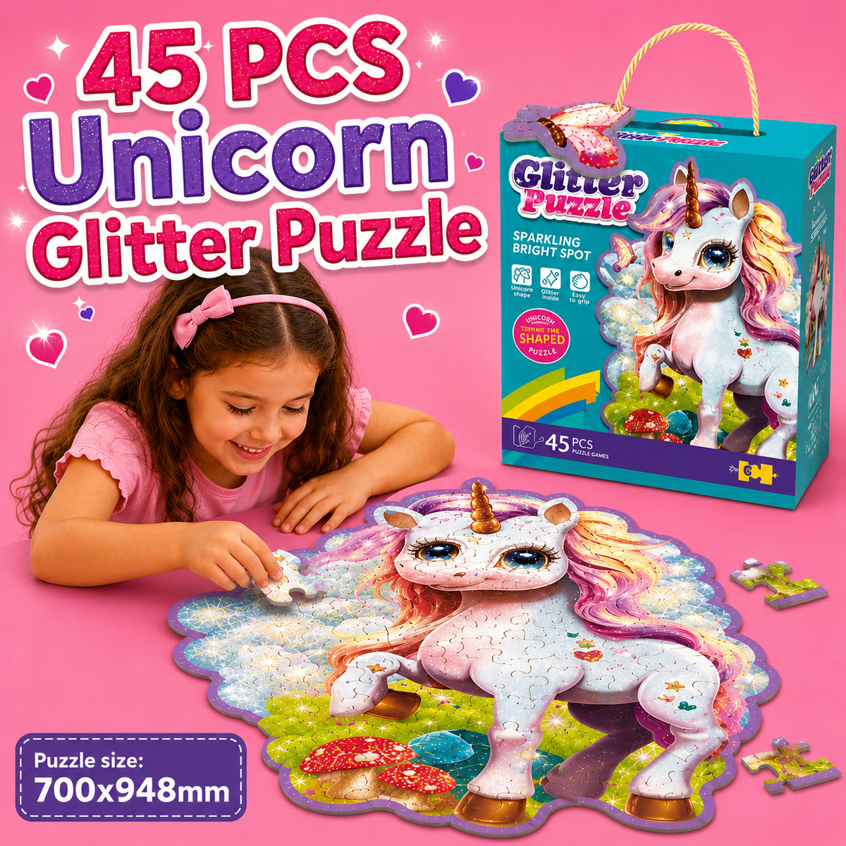 45 Pcs Unicorn Glitter Puzzle For Kids