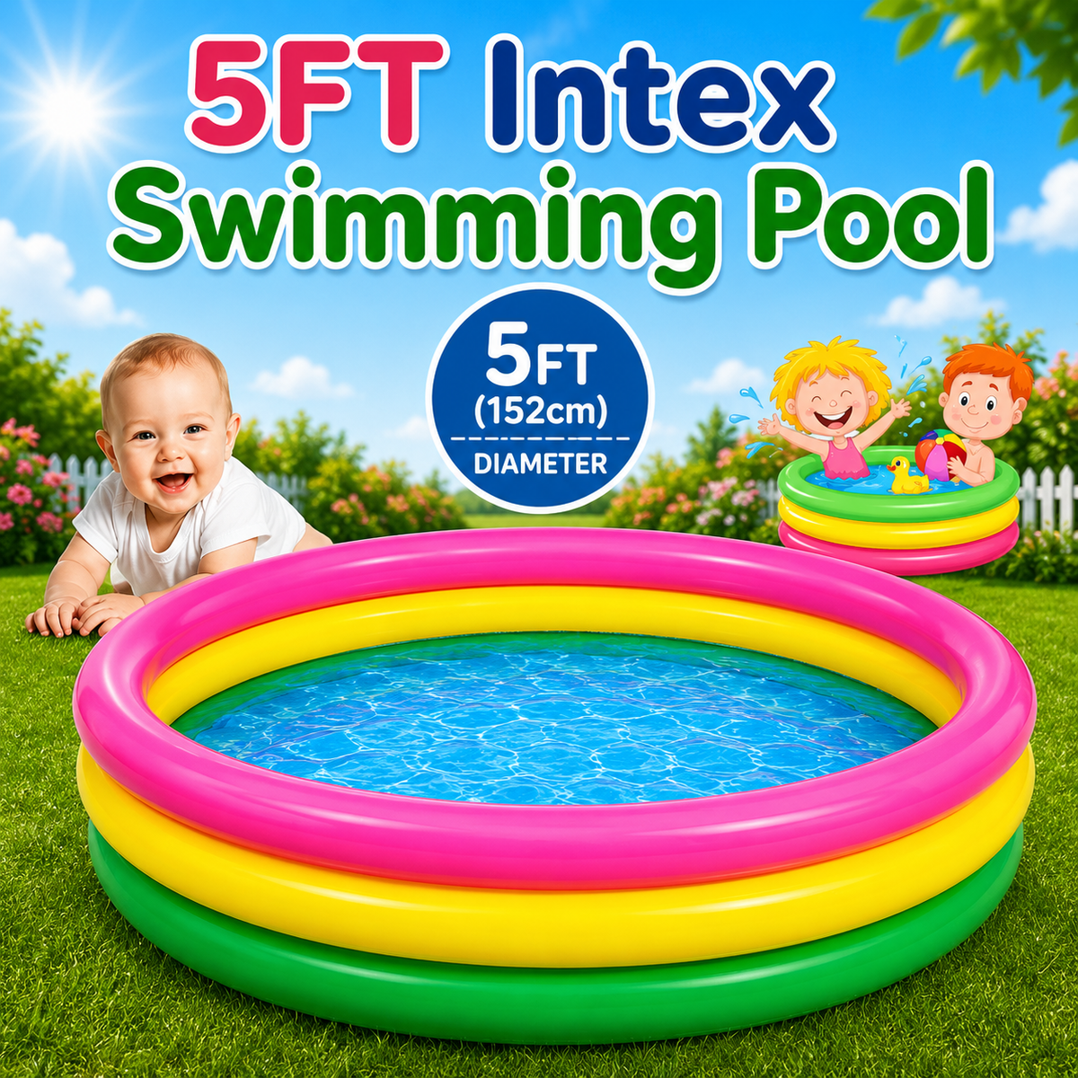 5 FT - Intex Rainbow Swimming Pool For Kids