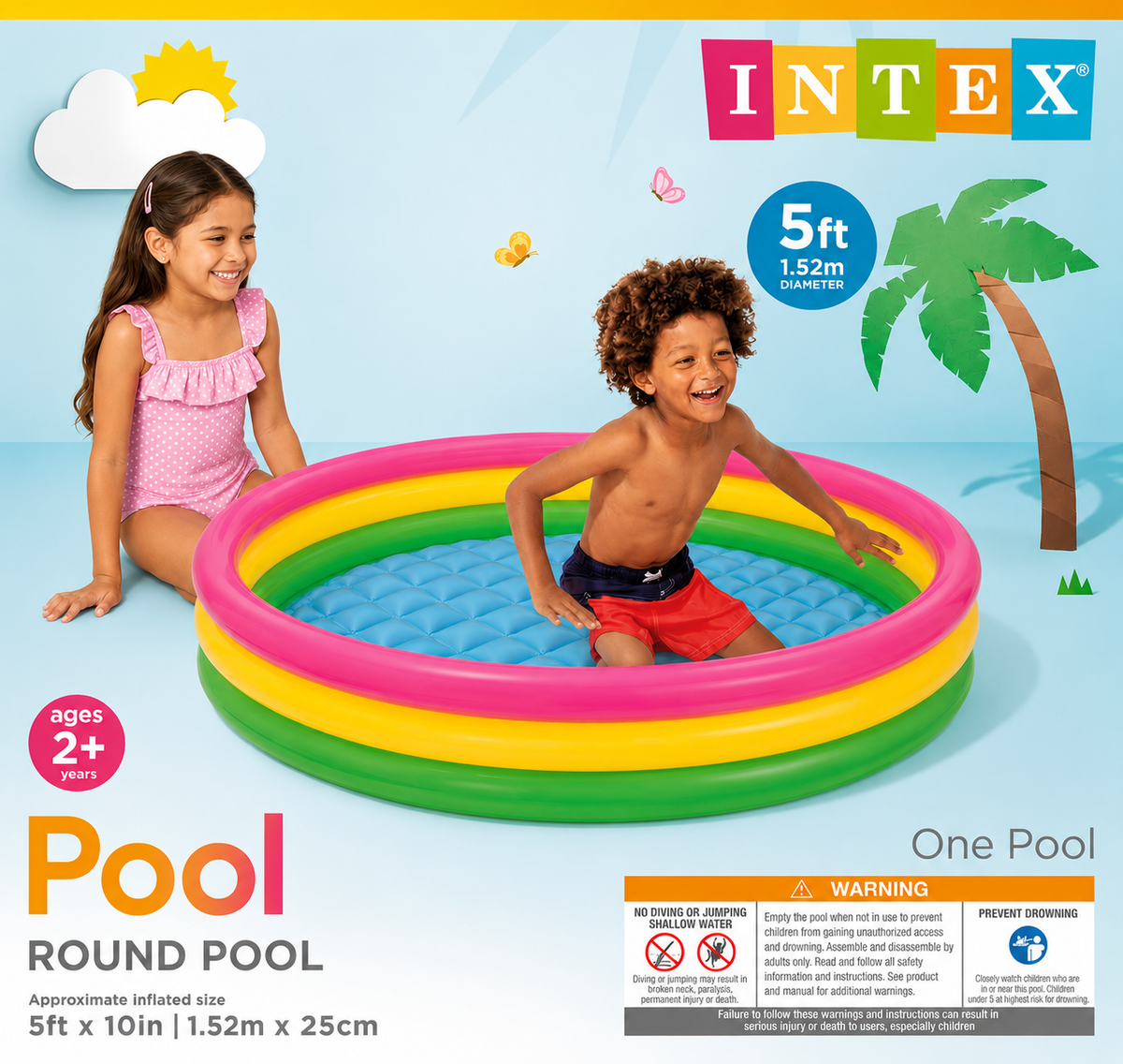 5 FT - Intex Rainbow Swimming Pool For Kids
