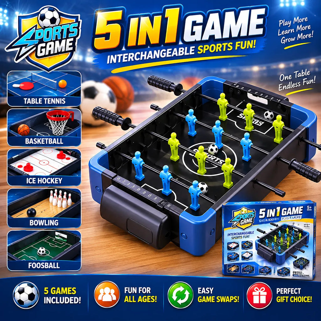 5-in-1 Multiplayer Games with Football Basketball & Table Tennis