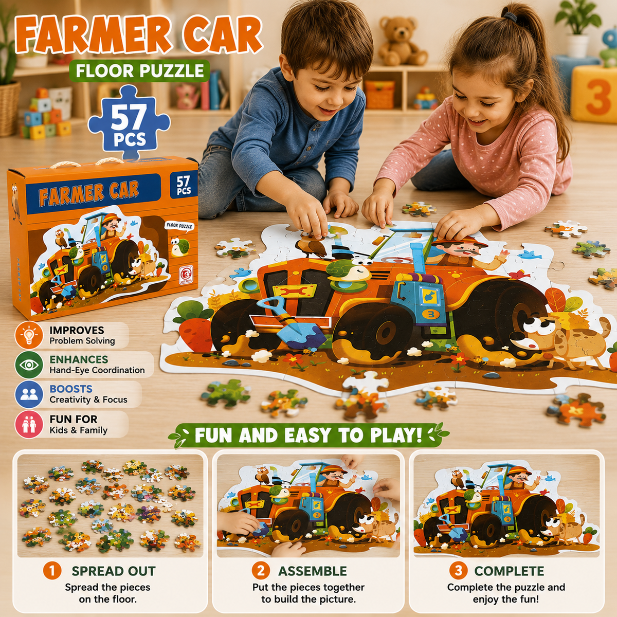 57 Pcs Farmer Car Jigsaw Puzzle for Kids