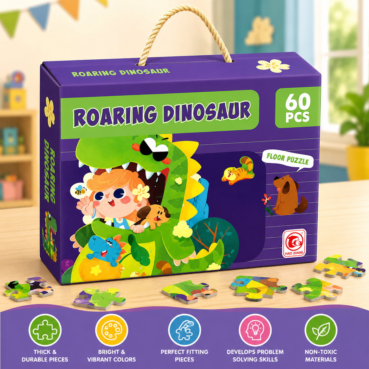 60 Pcs Roaring Dinosaur Puzzle for Kids