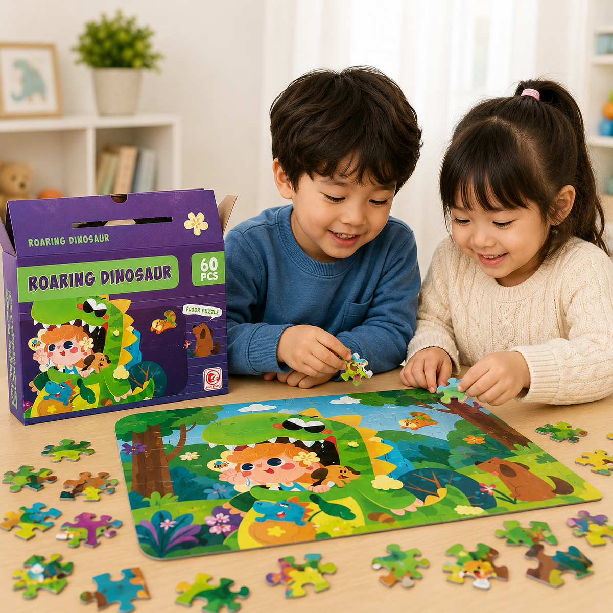 60 Pcs Roaring Dinosaur Puzzle for Kids