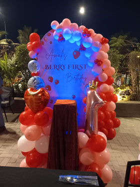 Berry First Birthday Decor – Strawberry Theme Red & Pink Balloon Arch Backdrop