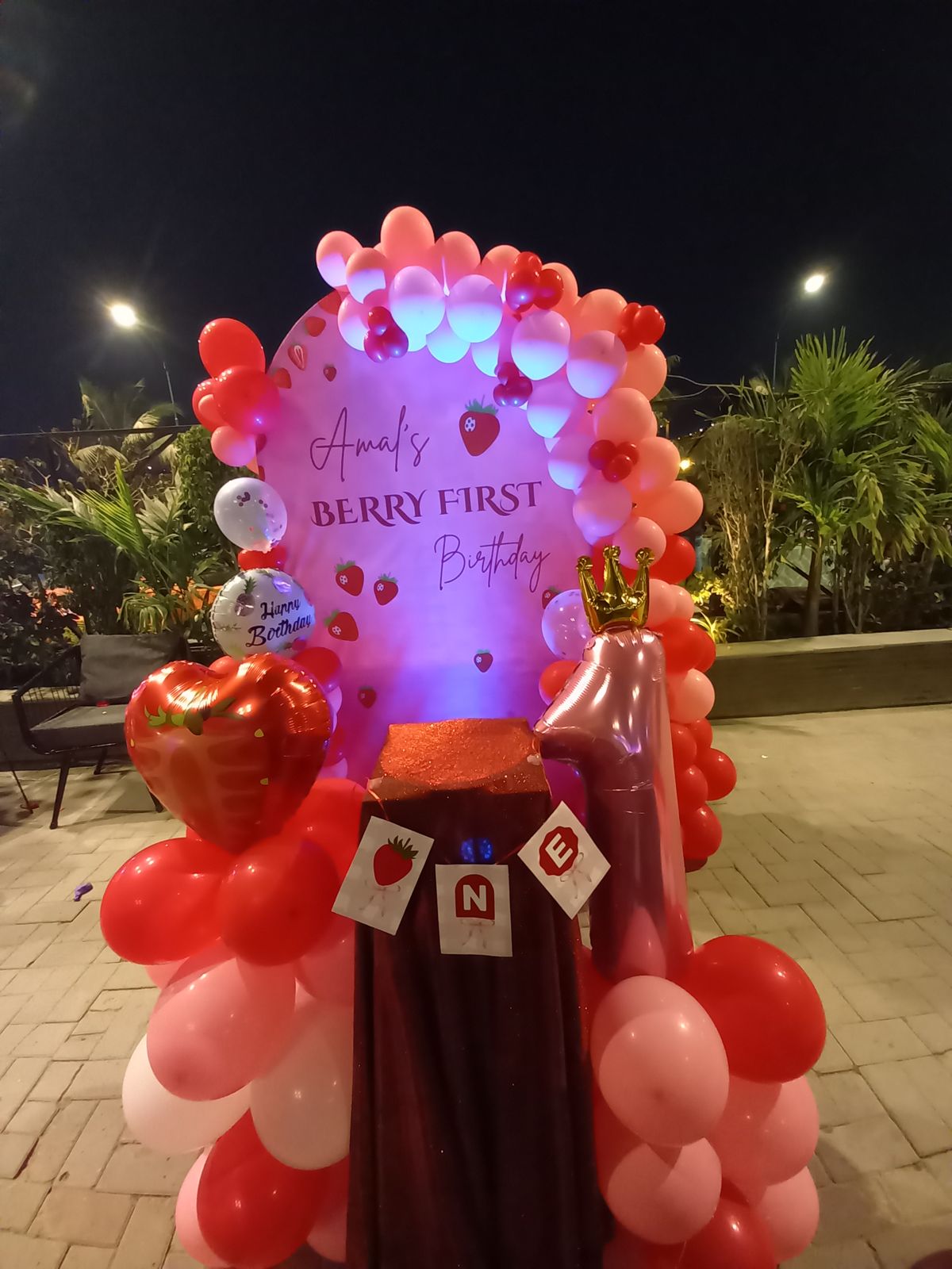 Berry First Birthday Decor – Strawberry Theme Red & Pink Balloon Arch Backdrop
