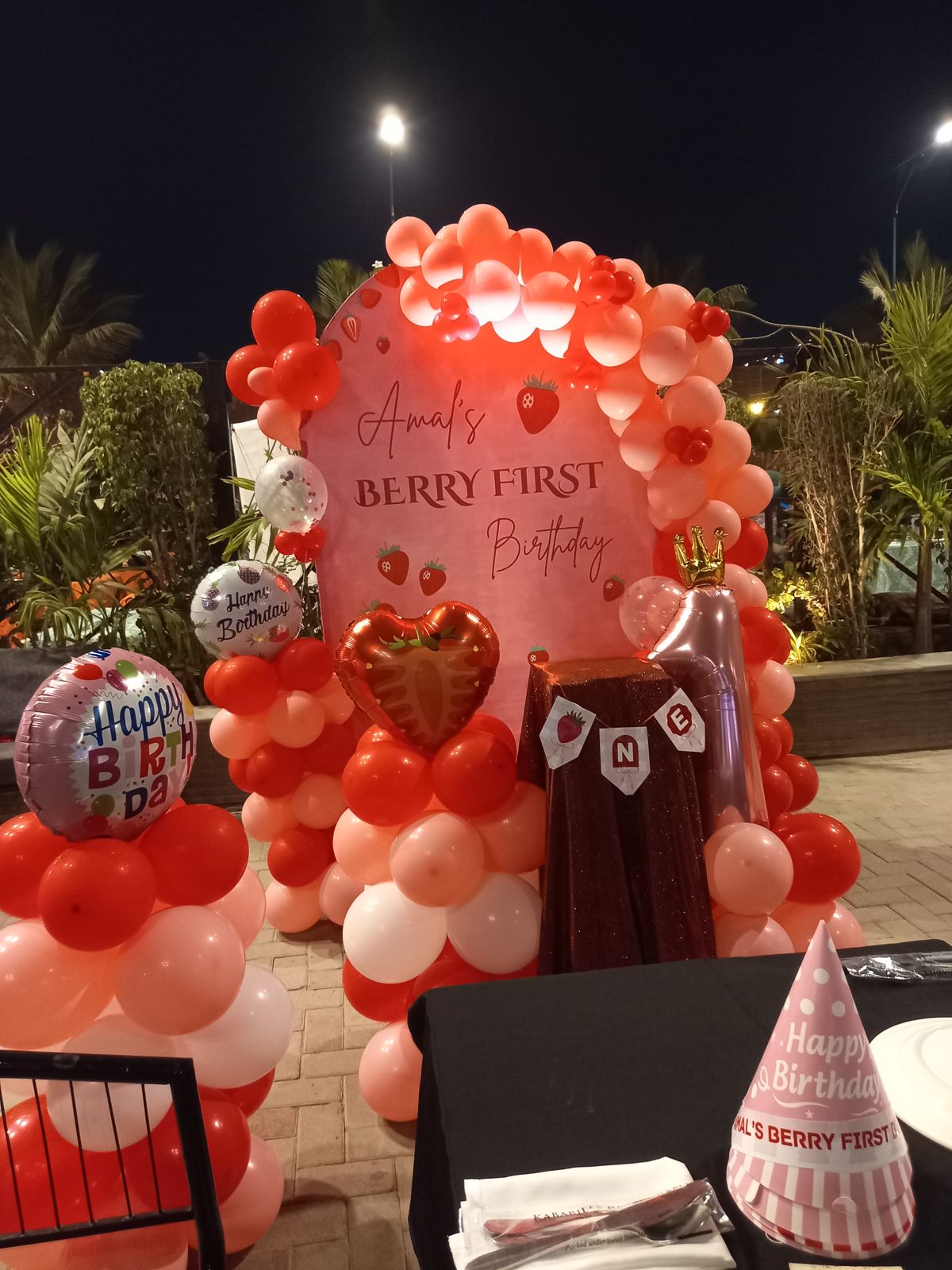 Berry First Birthday Decor – Strawberry Theme Red & Pink Balloon Arch Backdrop