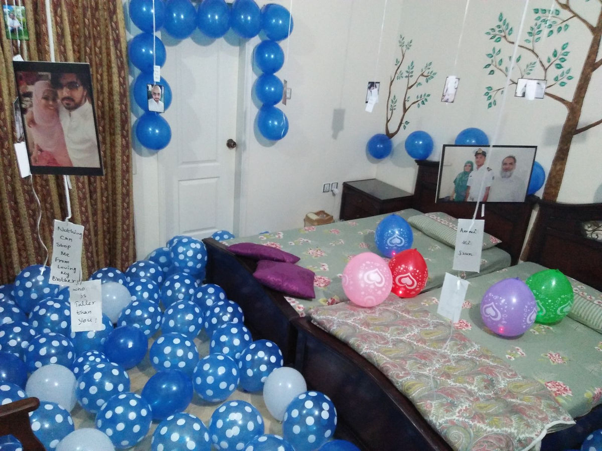 Birthday Surprise Room Decor – Blue Polka Dot Balloons, Number Foil & Happy Birthday Letters