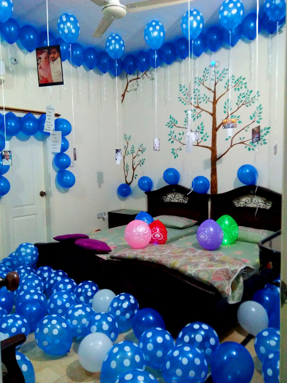 Birthday Surprise Room Decor – Blue Polka Dot Balloons, Number Foil & Happy Birthday Letters